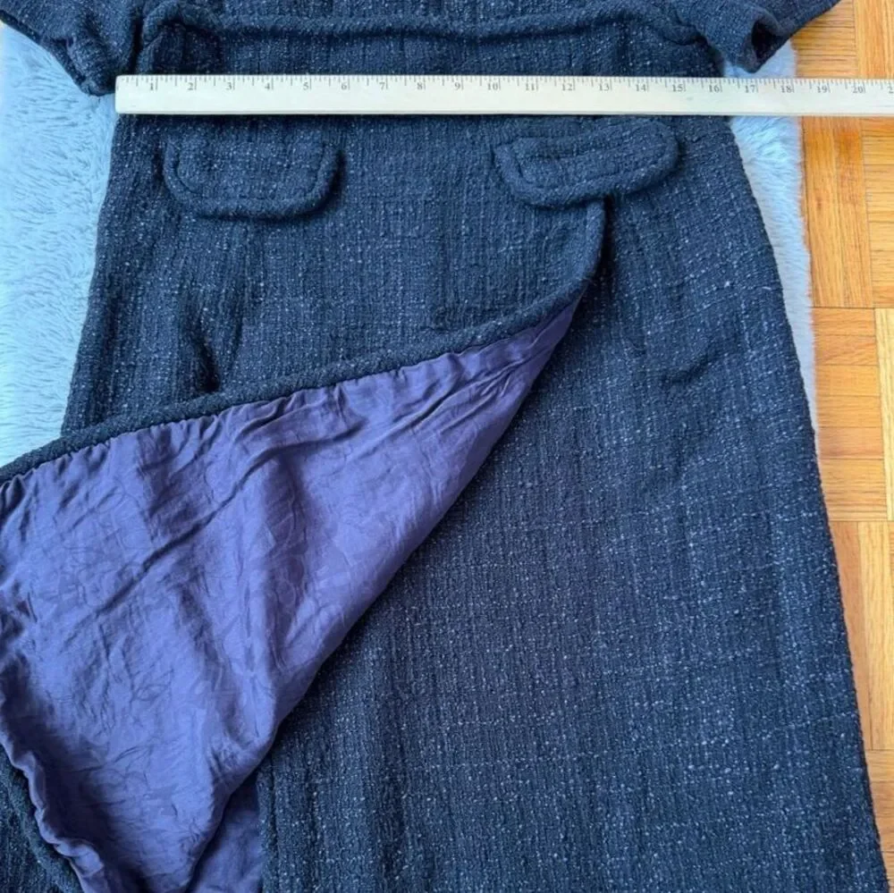 CHANEL Black Purple Lesage Tweed Short Sleeve Faux Wrap Dress‎ French 42 US 10